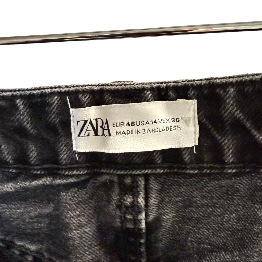 Zara | High Waisted Faded Black Denim Shorts Cotton Size US 14 - Picture 7 of 12